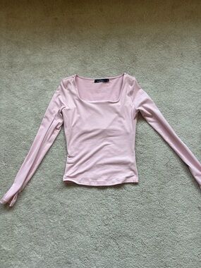 Long Sleeve Square Neck Women’s Top - Light Pink